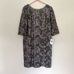 Alex Evenings Grey Embroidered Lace Sequin Sheath Dress. Size 16.  New with tags